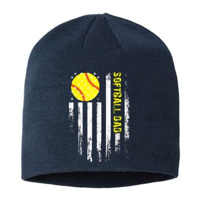 Softball Dad Vintage American Flag Father's Day Sustainable Beanie