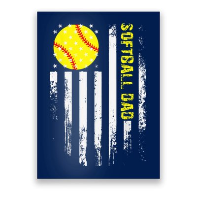 Softball Dad Vintage American Flag Father's Day Poster