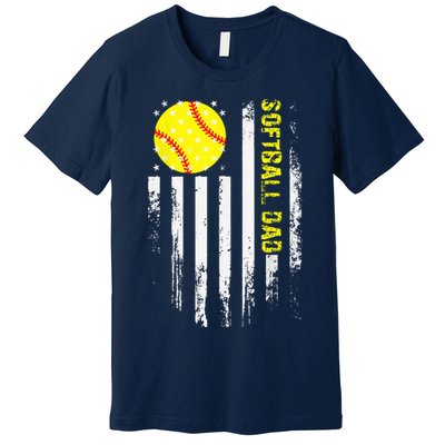 Softball Dad Vintage American Flag Father's Day Premium T-Shirt
