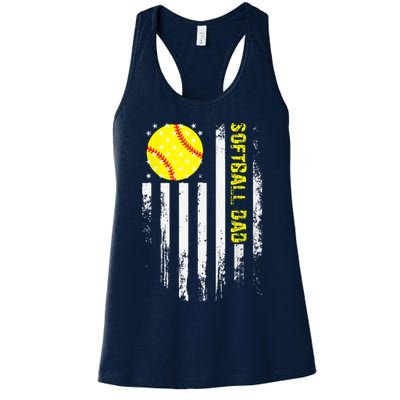 Softball Dad Vintage American Flag Father's Day Womens Tank Top