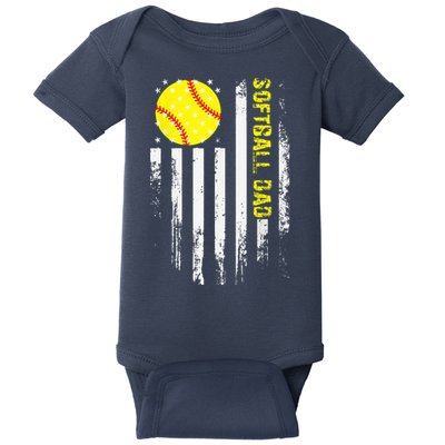 Softball Dad Vintage American Flag Father's Day Baby Bodysuit