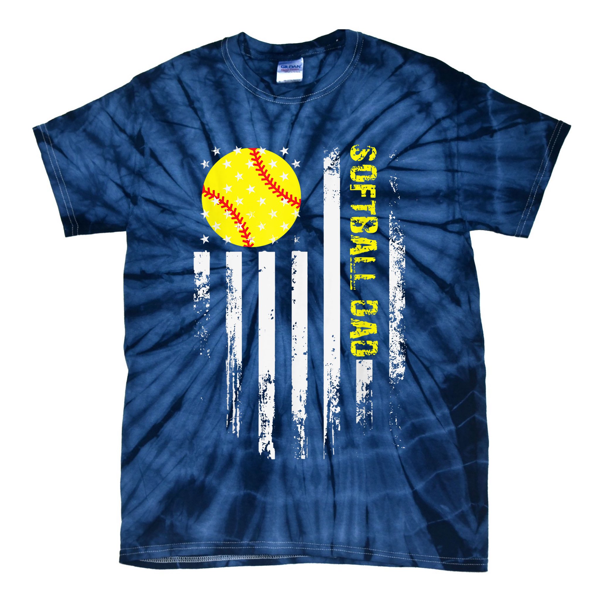Softball Dad Vintage American Flag Father's Day Tie-Dye T-Shirt