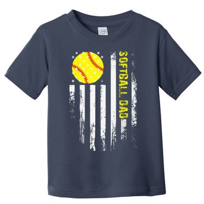 Softball Dad Vintage American Flag Father's Day Toddler T-Shirt