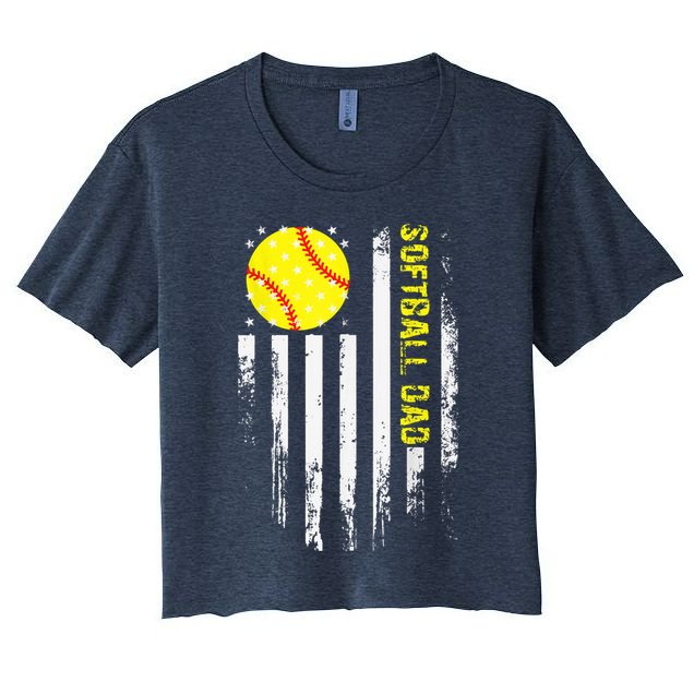 Softball Dad Vintage American Flag Father's Day Crop Top