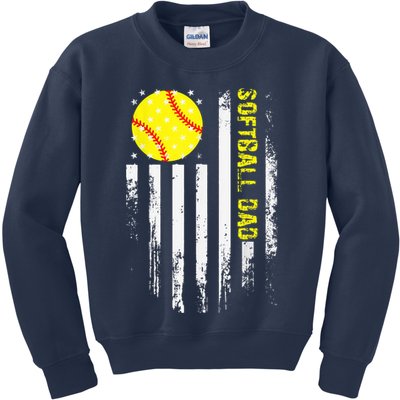Softball Dad Vintage American Flag Father's Day Kids Sweatshirt