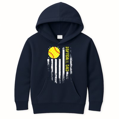 Softball Dad Vintage American Flag Father's Day Kids Hoodie