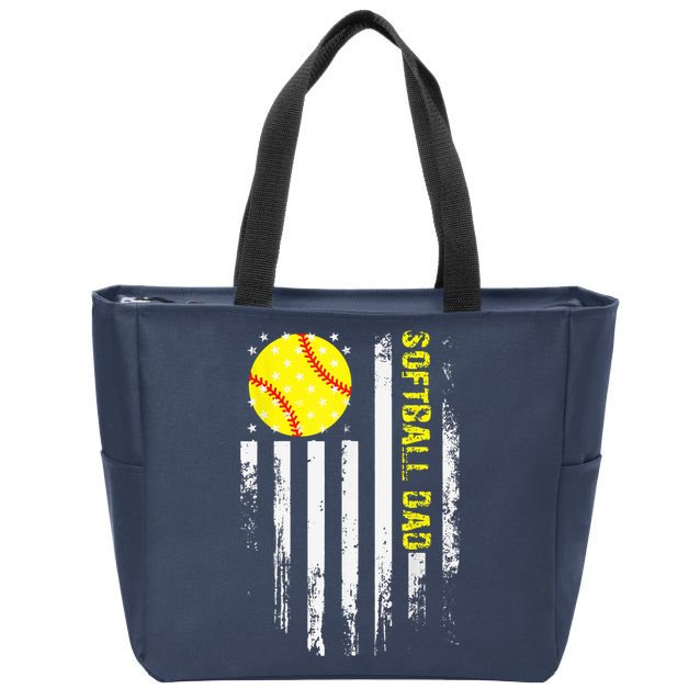 Softball Dad Vintage American Flag Father's Day Zip Tote Bag