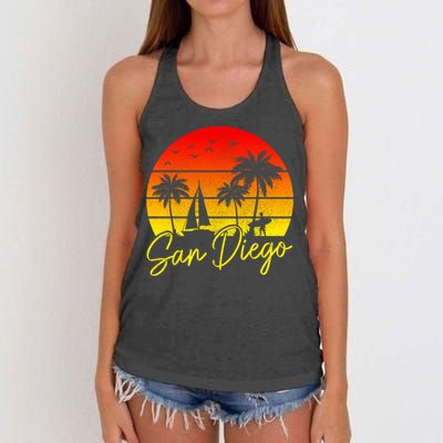 San Diego Vintage Sunset California Sailing Surfer San Diego Women's Knotted Racerback Tank