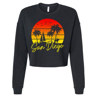 San Diego Vintage Sunset California Sailing Surfer San Diego Cropped Pullover Crew