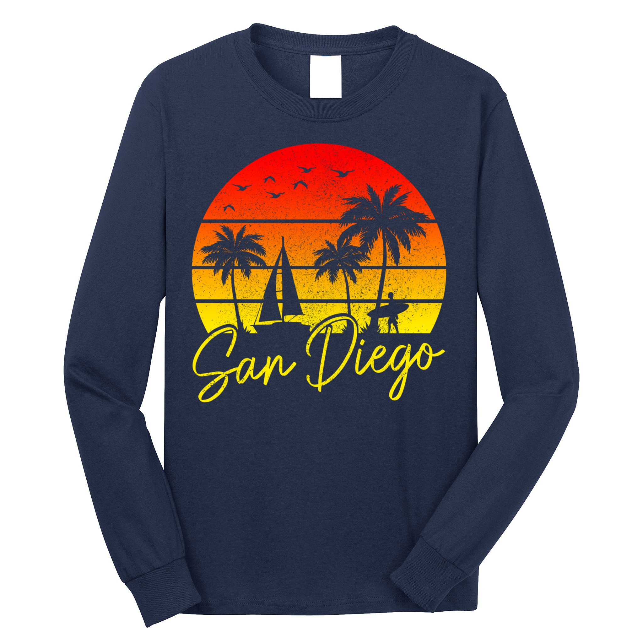 San Diego Vintage Sunset California Sailing Surfer San Diego Long Sleeve Shirt