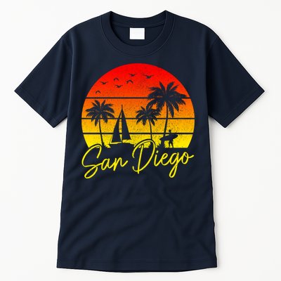 San Diego Vintage Sunset California Sailing Surfer San Diego Tall T-Shirt