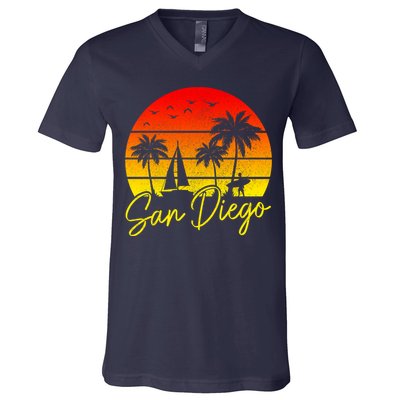 San Diego Vintage Sunset California Sailing Surfer San Diego V-Neck T-Shirt