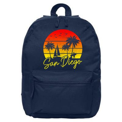 San Diego Vintage Sunset California Sailing Surfer San Diego 16 in Basic Backpack