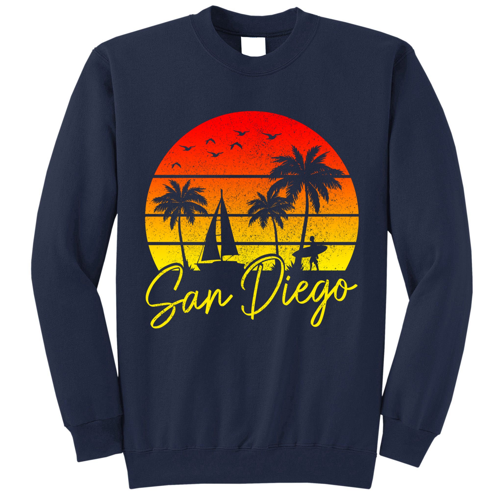 San Diego Vintage Sunset California Sailing Surfer San Diego Tall Sweatshirt