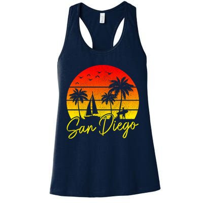 San Diego Vintage Sunset California Sailing Surfer San Diego Womens Tank Top