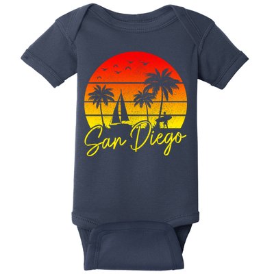San Diego Vintage Sunset California Sailing Surfer San Diego Baby Bodysuit