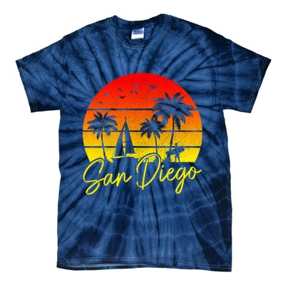 San Diego Vintage Sunset California Sailing Surfer San Diego Tie-Dye T-Shirt