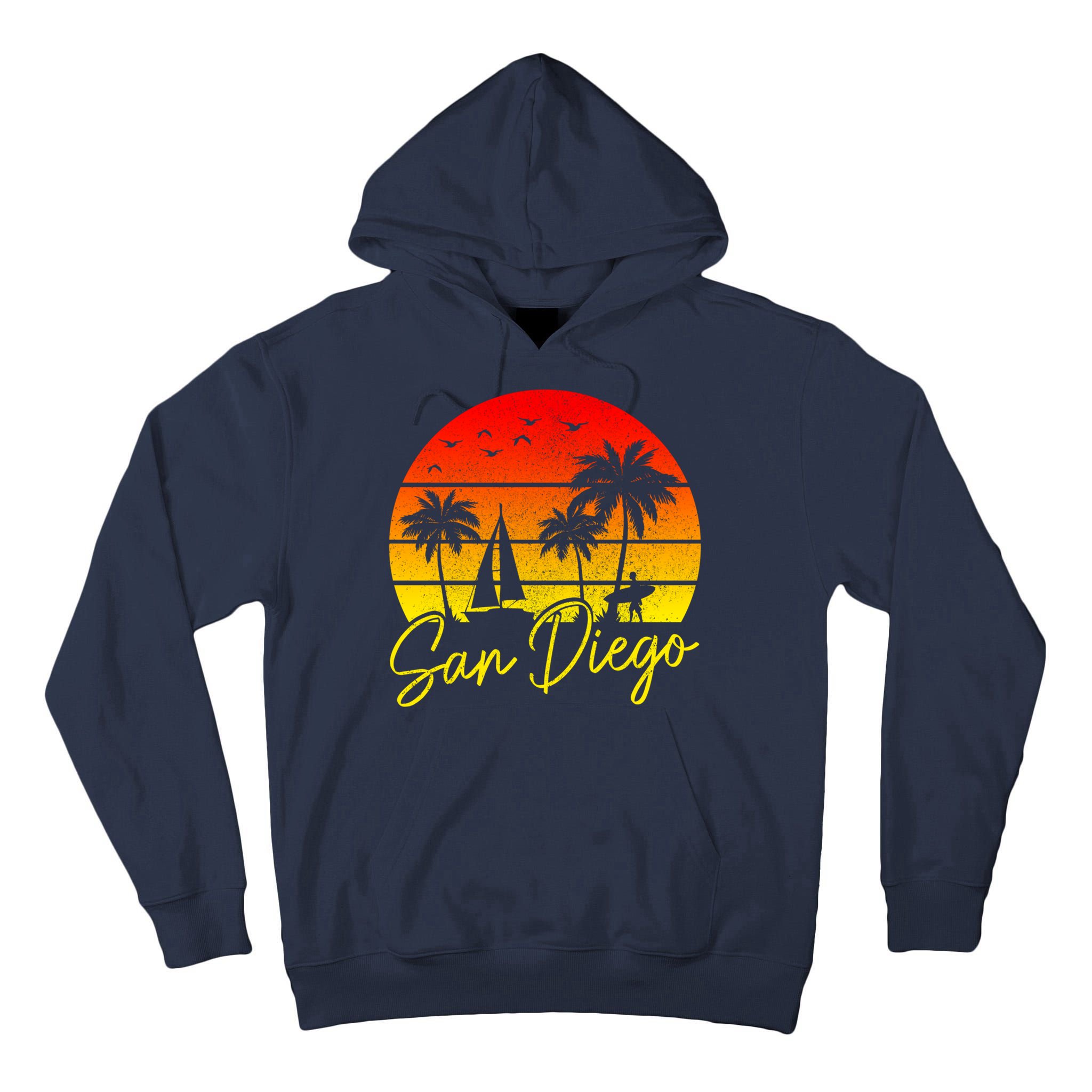 San Diego Vintage Sunset California Sailing Surfer San Diego Tall Hoodie