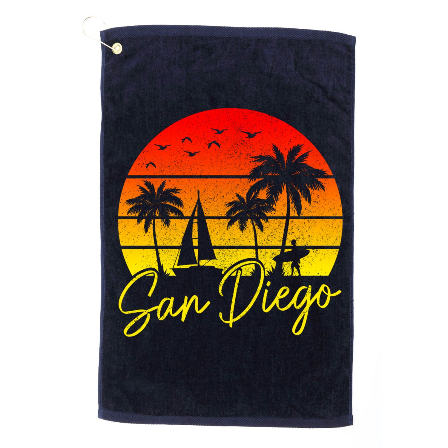 San Diego Vintage Sunset California Sailing Surfer San Diego Golf Towel