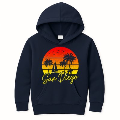 San Diego Vintage Sunset California Sailing Surfer San Diego Kids Hoodie