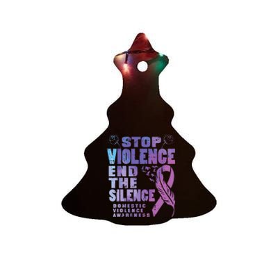 Stop Domestic Violence End Silence Awareness Ceramic Tree Ornament