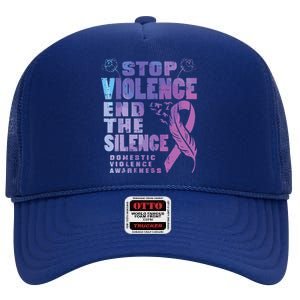 Stop Domestic Violence End Silence Awareness High Crown Mesh Back Trucker Hat