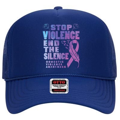 Stop Domestic Violence End Silence Awareness High Crown Mesh Back Trucker Hat