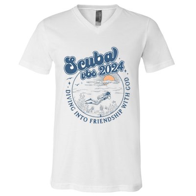 Scuba Diving Vbs 2024 Diving Into Friendship With God V-Neck T-Shirt