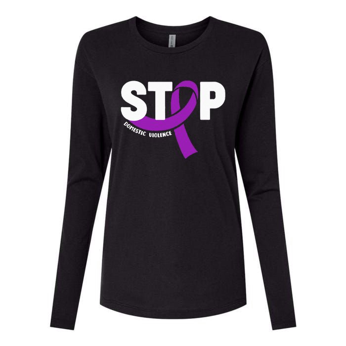 Stop Domestic Violence Awareness Purple Ribbon Womens Cotton Relaxed Long Sleeve T-Shirt