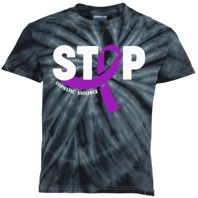 Stop Domestic Violence Awareness Purple Ribbon Kids Tie-Dye T-Shirt