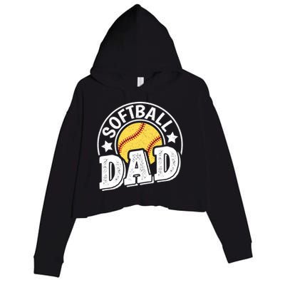 Softball Dad Vintage Softball Gift Crop Fleece Hoodie