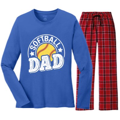 Softball Dad Vintage Softball Gift Women's Long Sleeve Flannel Pajama Set 