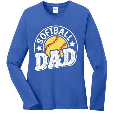 Softball Dad Vintage Softball Gift Ladies Long Sleeve Shirt