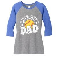 Softball Dad Vintage Softball Gift Women's Tri-Blend 3/4-Sleeve Raglan Shirt