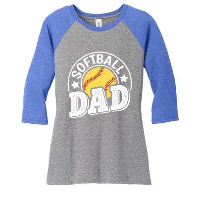 Softball Dad Vintage Softball Gift Women's Tri-Blend 3/4-Sleeve Raglan Shirt