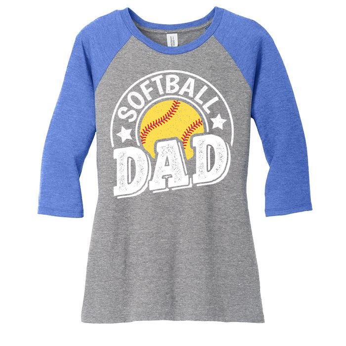 Softball Dad Vintage Softball Gift Women's Tri-Blend 3/4-Sleeve Raglan Shirt