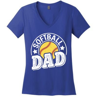 Softball Dad Vintage Softball Gift Women's V-Neck T-Shirt