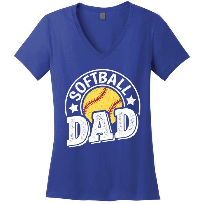 Softball Dad Vintage Softball Gift Women's V-Neck T-Shirt