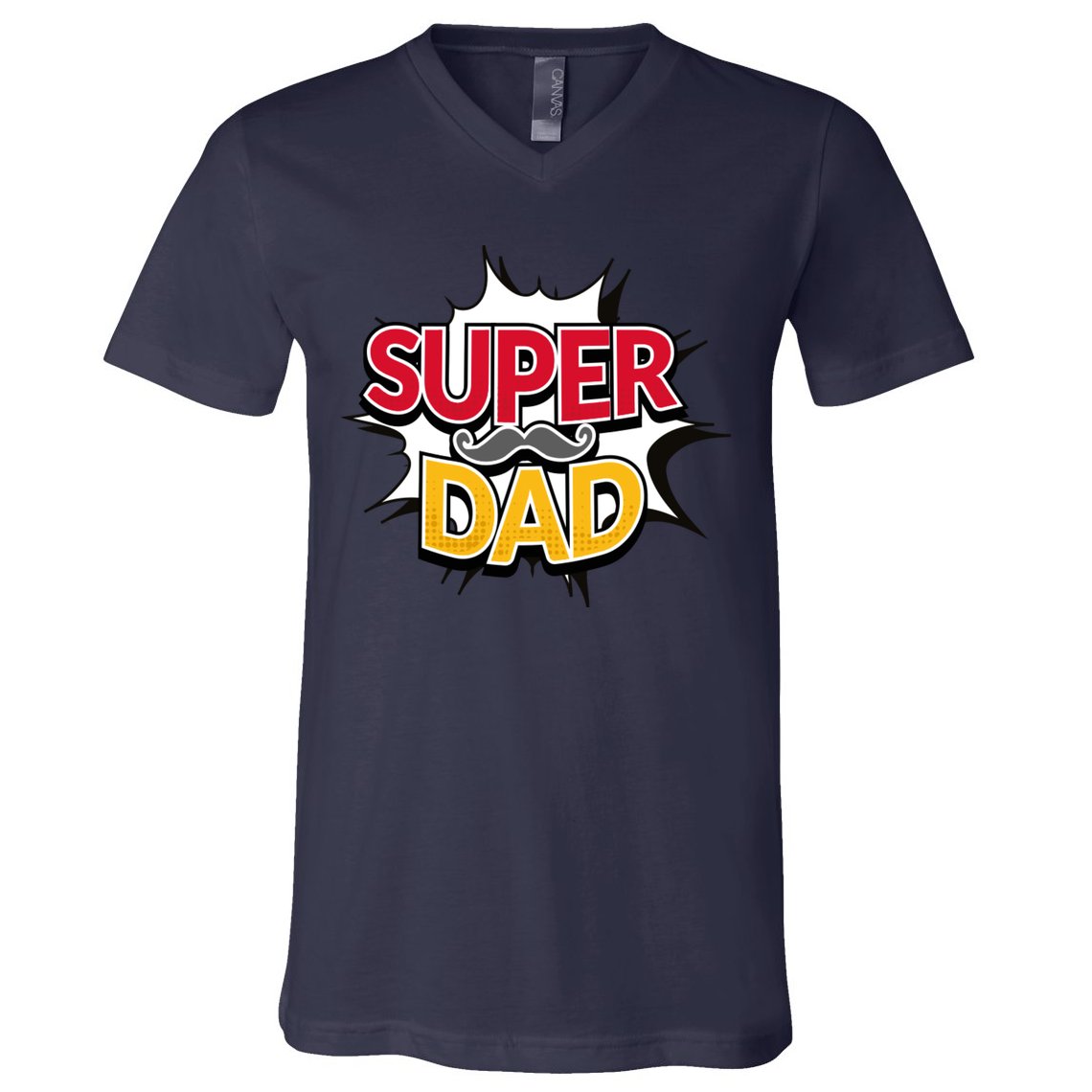 Super Dad With Moustache Fathers Day V-Neck T-Shirt