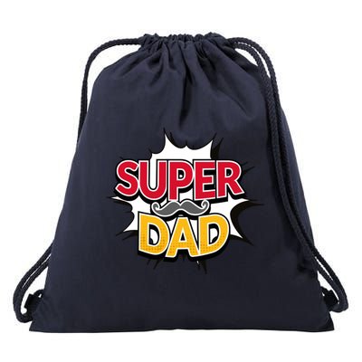 Super Dad With Moustache Fathers Day Drawstring Bag