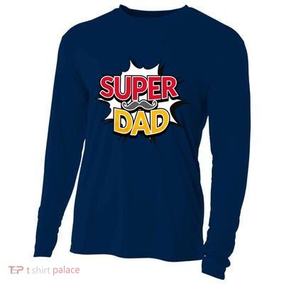 Super Dad With Moustache Fathers Day Cooling Performance Long Sleeve Crew