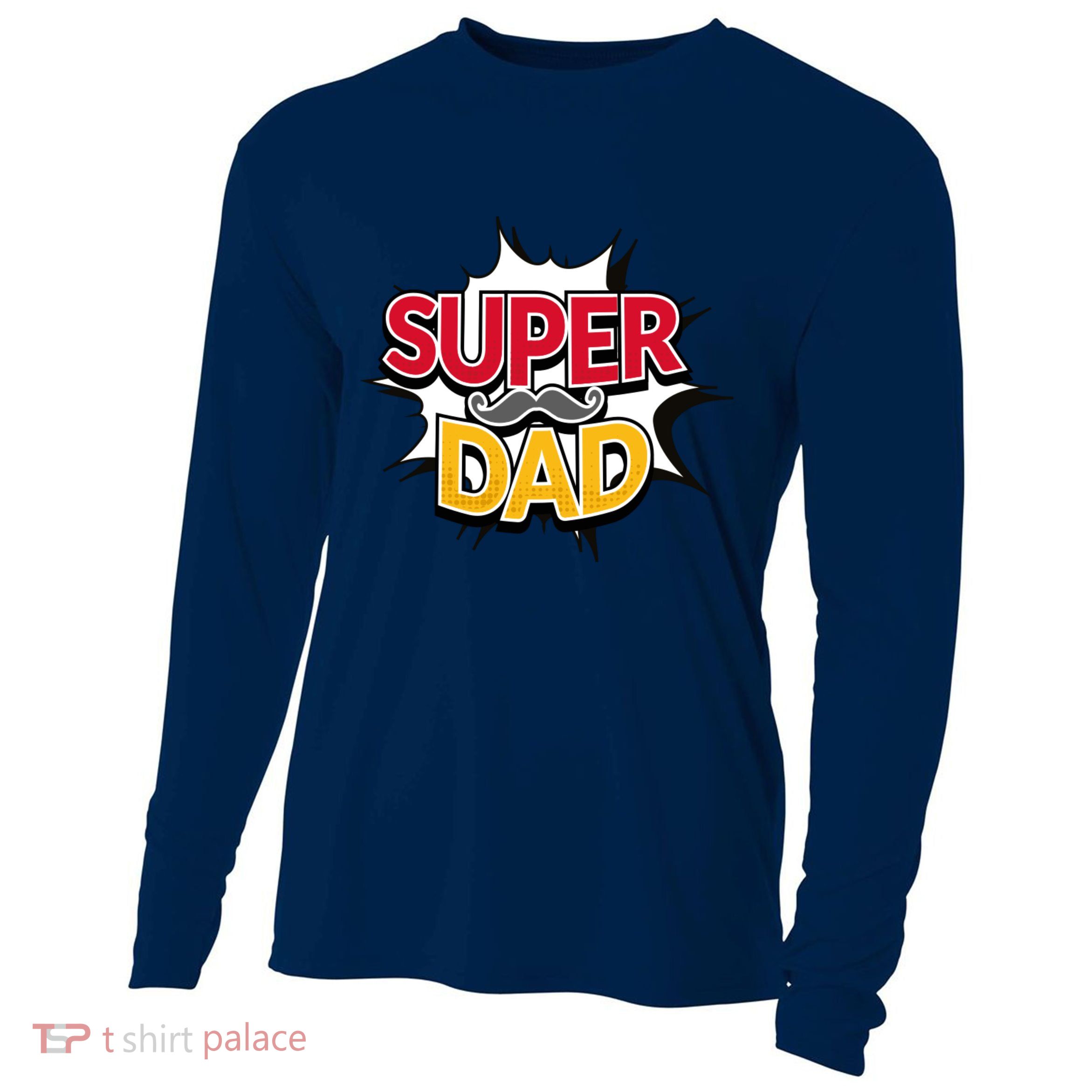 Super Dad With Moustache Fathers Day Cooling Performance Long Sleeve Crew