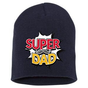 Super Dad With Moustache Fathers Day Short Acrylic Beanie