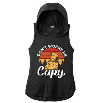 Sunset Dont Worry Be Capy Cute Capybara Ladies PosiCharge Tri-Blend Wicking Draft Hoodie Tank