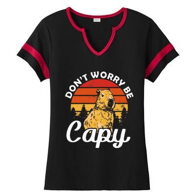 Sunset Dont Worry Be Capy Cute Capybara Ladies Halftime Notch Neck Tee