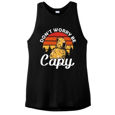 Sunset Dont Worry Be Capy Cute Capybara Ladies PosiCharge Tri-Blend Wicking Tank