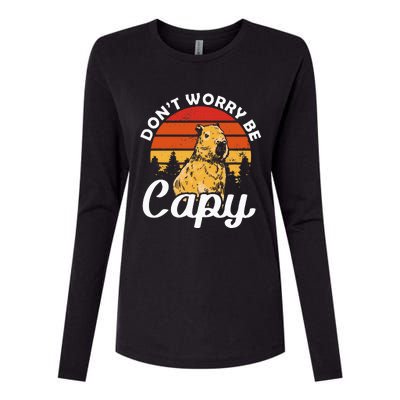 Sunset Dont Worry Be Capy Cute Capybara Womens Cotton Relaxed Long Sleeve T-Shirt