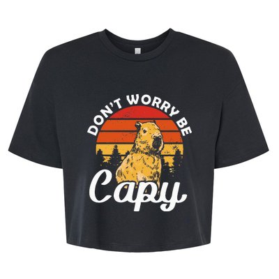 Sunset Dont Worry Be Capy Cute Capybara Bella+Canvas Jersey Crop Tee