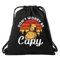 Sunset Dont Worry Be Capy Cute Capybara Drawstring Bag