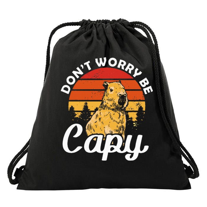 Sunset Dont Worry Be Capy Cute Capybara Drawstring Bag